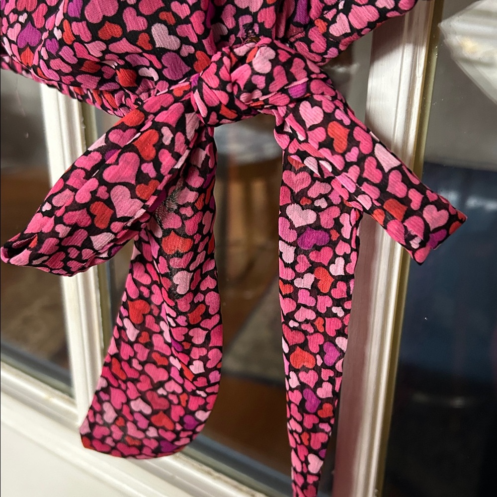 CeCe Pink Multi Heart-Print Ruffle Sleeve Blouse - Picture 4 of 6